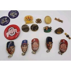 Vintage Sports Theme Pinback Button Lapel Pin Lot Enamel Metal Olympics Baseball